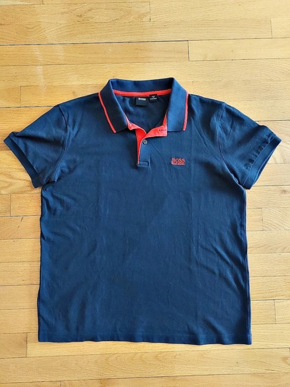 BOSS Men's Polo Shirt Blue & Red Size Medium